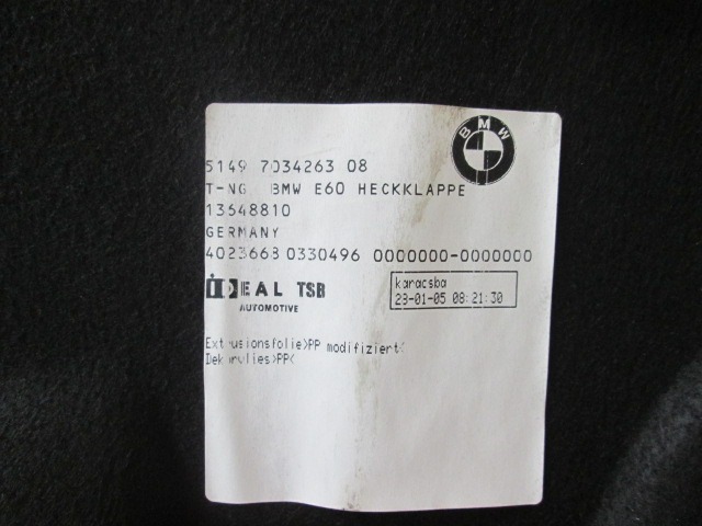 DOUBLURE INT?RIEURE / DOUBLURE DE HAYON OEM N. 51497072070 PI?CES DE VOITURE D'OCCASION BMW SERIE 5 E60 E61 (2003 - 2010) DIESEL D?PLACEMENT. 30 ANN?E 2005