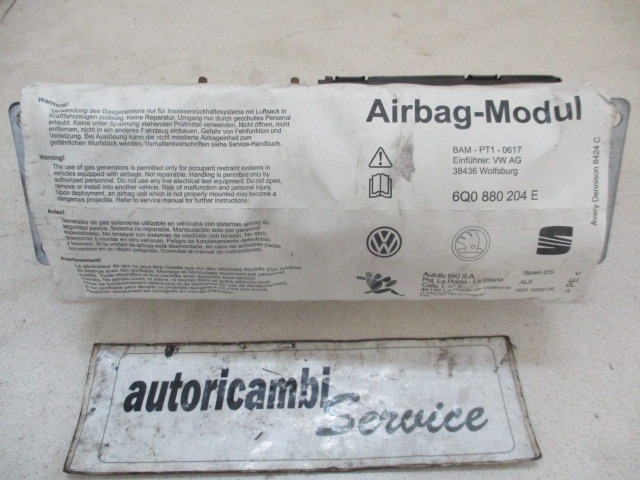 KIT AIRBAG COMPLET OEM N. 17079 KIT AIRBAG COMPLETO PI?CES DE VOITURE D'OCCASION SEAT IBIZA MK3 (01/2002 - 01/2006) DIESEL D?PLACEMENT. 14 ANN?E 2003