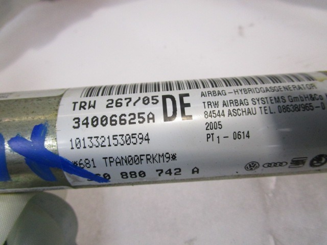 AIRBAG DE TETE DROIT  OEM N. 3C0880742A PI?CES DE VOITURE D'OCCASION VOLKSWAGEN PASSAT B6 3C BER/SW (2005 - 09/2010)  DIESEL D?PLACEMENT. 20 ANN?E 2005