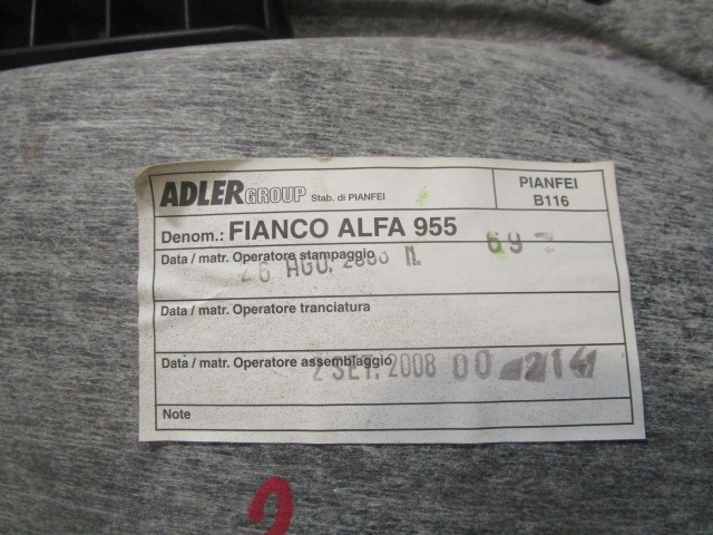 REV?TEMENT LAT?RAL ARRI?RE OEM N. 156099546 PI?CES DE VOITURE D'OCCASION ALFA ROMEO MITO 955 (2008 - 2018) DIESEL D?PLACEMENT. 16 ANN?E 2008