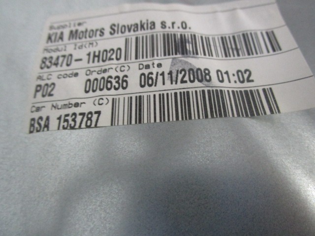 M?CANISME DE VITRE DE PORTE ARRI?RE OEM N. 83470-1H020 PI?CES DE VOITURE D'OCCASION KIA CEE'D (2006-2012) BENZINA/GPL D?PLACEMENT. 14 ANN?E 2008