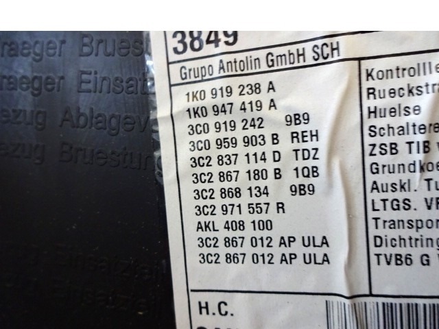 PANNEAU DE PORTE AVANT OEM N. 18523 PANNELLO INTERNO PORTA ANTERIORE PI?CES DE VOITURE D'OCCASION VOLKSWAGEN PASSAT B6 3C BER/SW (2005 - 09/2010)  DIESEL D?PLACEMENT. 20 ANN?E 2007