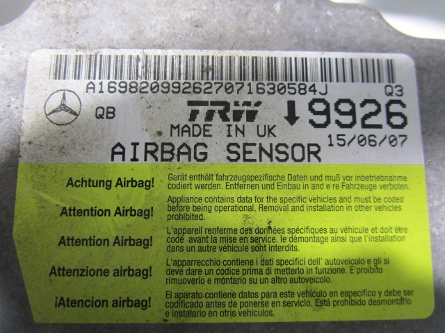 KIT AIRBAG COMPLET OEM N. 18265 KIT AIRBAG COMPLETO PI?CES DE VOITURE D'OCCASION MERCEDES CLASSE A W169 5P C169 3P (2004 - 04/2008) DIESEL D?PLACEMENT. 20 ANN?E 2007