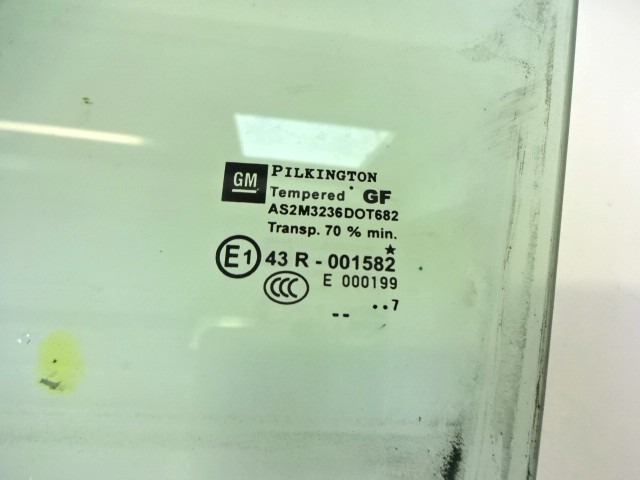 GLACE DE PORTE, VERRE TEINT? AR GAUCHE OEM N. 93183268 PI?CES DE VOITURE D'OCCASION OPEL ASTRA H RESTYLING L48 L08 L35 L67 5P/3P/SW (2007 - 2009) DIESEL D?PLACEMENT. 17 ANN?E 2007