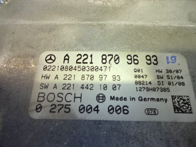 DIFF?RENTES UNIT?S DE CONTR?LE OEM N. A2218709693 0275004006 PI?CES DE VOITURE D'OCCASION MERCEDES CLASSE S W221 (2005 - 2013)BENZINA D?PLACEMENT. 55 ANN?E 2008