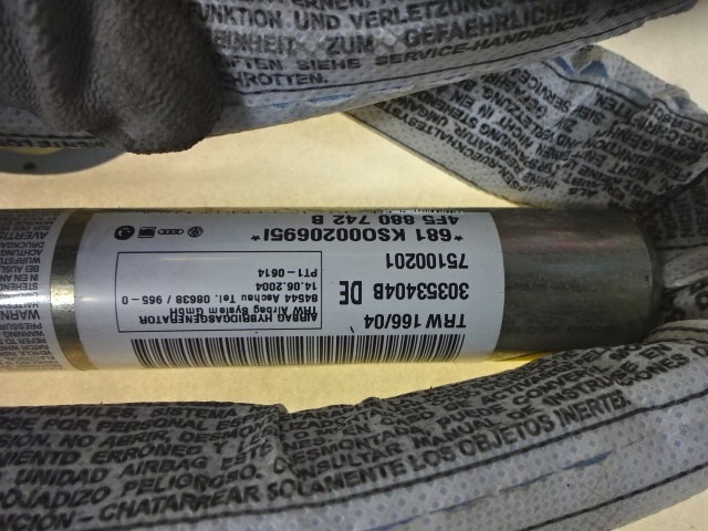 AIRBAG DE TETE DROIT  OEM N. 4F5880742B PI?CES DE VOITURE D'OCCASION AUDI A6 C6 4F2 4FH 4F5 BER/SW/ALLROAD (07/2004 - 10/2008) DIESEL D?PLACEMENT. 30 ANN?E 2004