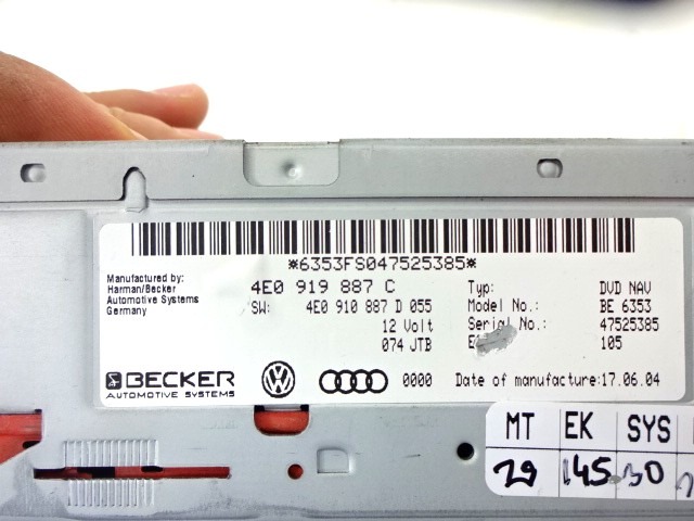 PI?CES D?TACH?ES RADIONAVIGATION OEM N. 4F0919603A PI?CES DE VOITURE D'OCCASION AUDI A6 C6 4F2 4FH 4F5 BER/SW/ALLROAD (07/2004 - 10/2008) DIESEL D?PLACEMENT. 30 ANN?E 2004