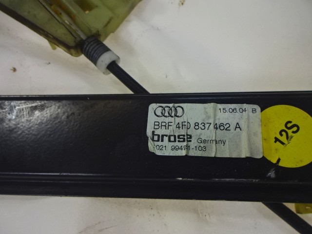 M?CANISME DE PARE-BRISE DE PORTE AVANT OEM N. 4F0837462A PI?CES DE VOITURE D'OCCASION AUDI A6 C6 4F2 4FH 4F5 BER/SW/ALLROAD (07/2004 - 10/2008) DIESEL D?PLACEMENT. 30 ANN?E 2004