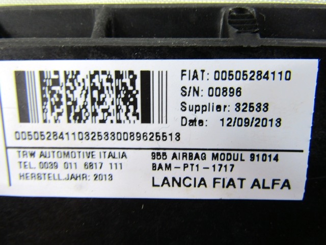 MODULE D'AIRBAG PASSAGER OEM N. 505284110 PI?CES DE VOITURE D'OCCASION ALFA ROMEO MITO 955 (2008 - 2018) DIESEL D?PLACEMENT. 13 ANN?E 2013