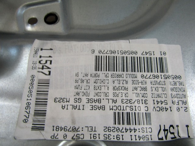 M?CANISME DE FEN?TRE DE PORTE AVANT OEM N. 71754404 PI?CES DE VOITURE D'OCCASION ALFA ROMEO GIULIETTA 940 (DAL 2010) DIESEL D?PLACEMENT. 20 ANN?E 2011