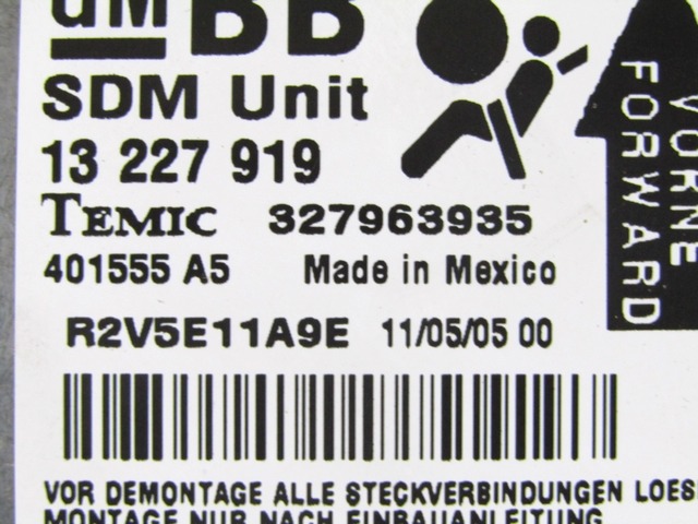 KIT AIRBAG COMPLET OEM N. 19118 KIT AIRBAG COMPLETO PI?CES DE VOITURE D'OCCASION OPEL ASTRA H L48,L08,L35,L67 5P/3P/SW (2004 - 2007) DIESEL D?PLACEMENT. 19 ANN?E 2005