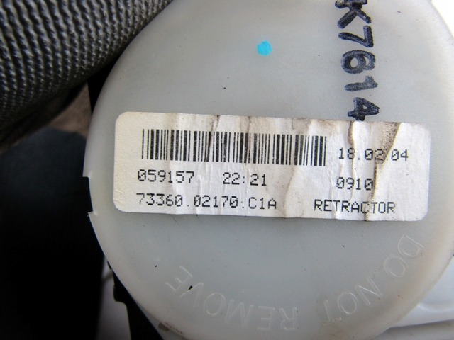 CEINTURE DE S?CURIT? OEM N. 73360-02170 PI?CES DE VOITURE D'OCCASION TOYOTA COROLLA E120/E130 (2000 - 2006) DIESEL D?PLACEMENT. 20 ANN?E 2005