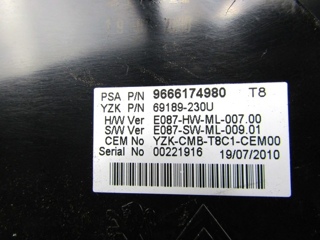 TABLEAU DE BORD OEM N. 9666174980 PI?CES DE VOITURE D'OCCASION PEUGEOT 5008 (2009 - 2013) DIESEL D?PLACEMENT. 16 ANN?E 2010