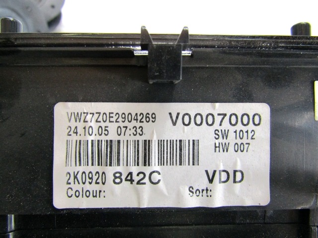 TABLEAU DE BORD OEM N. 2K0920842C PI?CES DE VOITURE D'OCCASION VOLKSWAGEN CADDY 3 (2004 - 2015)DIESEL D?PLACEMENT. 20 ANN?E 2006