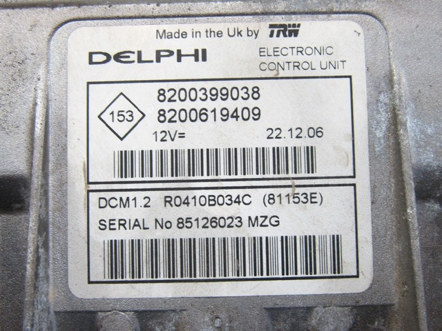 KIT ACCENSIONE AVVIAMENTO OEM N. 19052 KIT ACCENSIONE AVVIAMENTO PI?CES DE VOITURE D'OCCASION RENAULT CLIO (2005 - 05/2009) DIESEL D?PLACEMENT. 15 ANN?E 2007