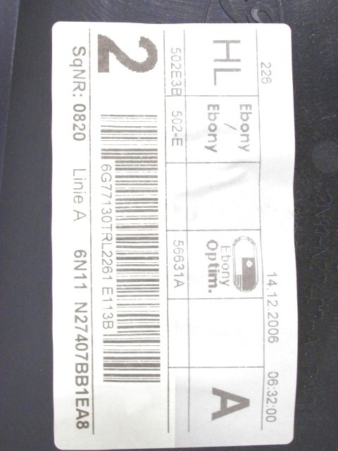 REV?TEMENT DE PORTE  OEM N. 16624 PANNELLO INTERNO PORTA POSTERIORE PI?CES DE VOITURE D'OCCASION FORD FUSION (03/2006 - 2012) BENZINA D?PLACEMENT. 14 ANN?E 2007