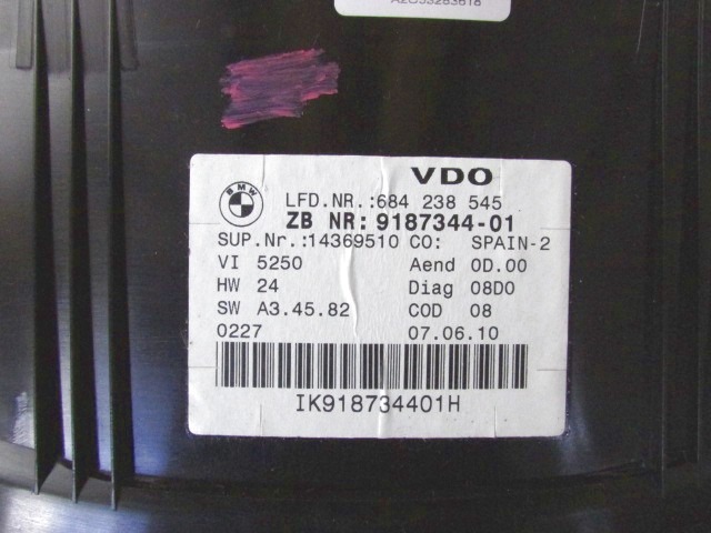 TABLEAU DE BORD OEM N. (D)9187344 PI?CES DE VOITURE D'OCCASION BMW SERIE 3 BER/SW/COUPE/CABRIO E90/E91/E92/E93 LCI RESTYLING (09/2008 - 2012) DIESEL D?PLACEMENT. 20 ANN?E 2010