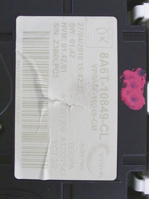 TABLEAU DE BORD OEM N. 8A6T-10849-CL PI?CES DE VOITURE D'OCCASION FORD FIESTA (09/2008 - 11/2012) DIESEL D?PLACEMENT. 16 ANN?E 2010