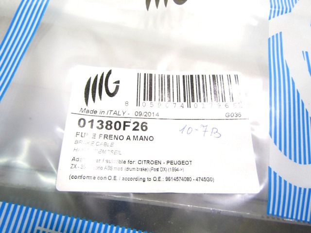 FREIN ? MAIN / COMANDE OEM N. 4745G0 PI?CES DE VOITURE D'OCCASION PEUGEOT 306 (1997 - 04/2002) BENZINA D?PLACEMENT. 16 ANN?E 1998