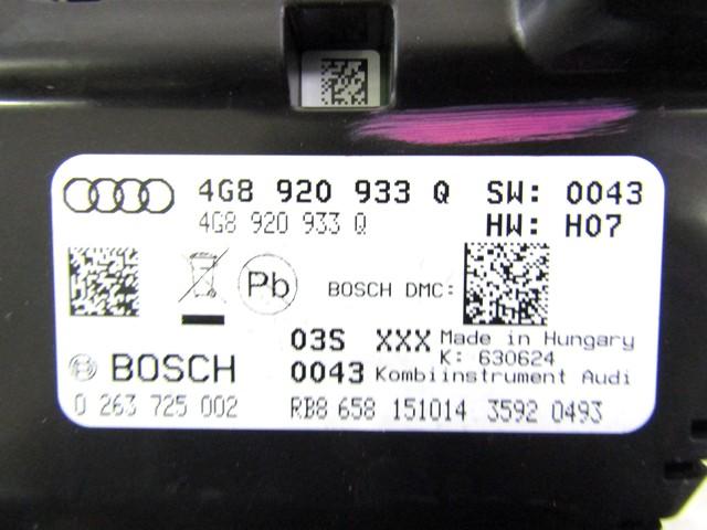 4G8920933Q QUADRO STRUMENTI CONTACHILOMETRI AUDI A6 C7 SW 2.0 D 4X4 140KW AUT 5P (2014) RICAMBIO USATO 