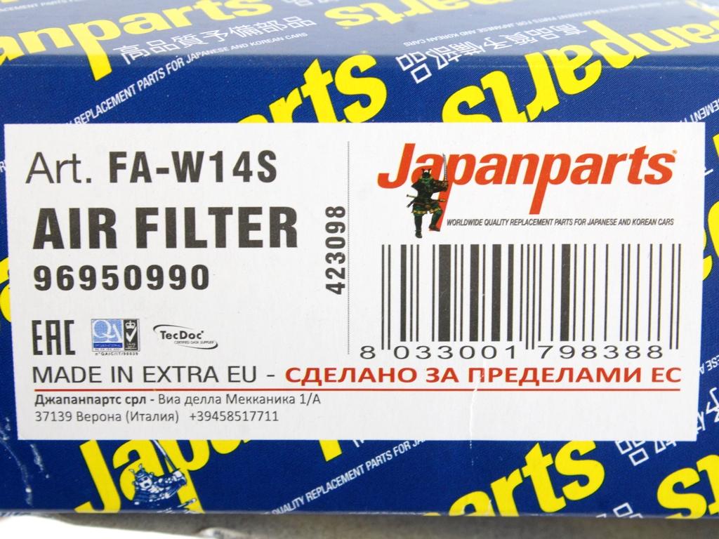 96950990 FILTRO ARIA JAPANPARTS CHEVROLET AVEO 1.3 55KW 5M D 5P (2012) RICAMBIO NUOVO FA-W14S