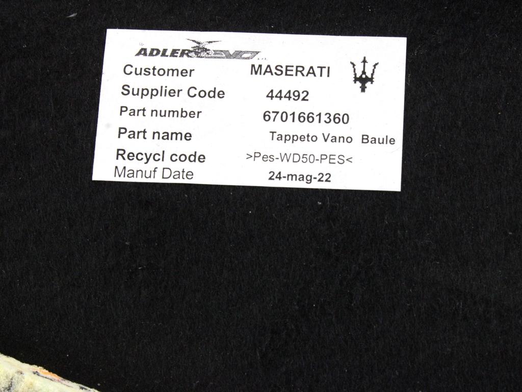 670166136 PIANALE MOQUETTE VANO BAGAGLI MASERATI GHIBLI 3.0 B 5P AUT (2021) RICAMBIO USATO