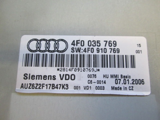 AUDI A6 2.0 DIESEL SW 103kW 140HP 6M 5P BRE (2006) REMPLACEMENT CAR STEREO RADIO 4F0035769