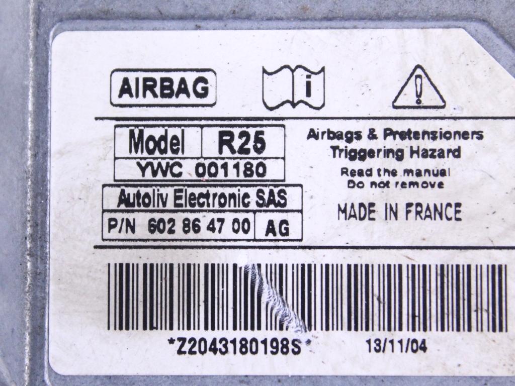 YWC001180 KIT AIRBAG MG ROVER ZR 1.4 B 76KW 5M 3P (2006) RICAMBIO USATO CON CENTRALINA AIRBAG, PRETENSIONATORI CINTURE DI SICUREZZA, AIRBAG VOLANTE GUIDATORE, AIRBAG PASSEGGERO EHM000260PMA 