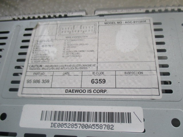 Chevrolet Spark 1.2 LT BENZ 5M 5P 60KW (2011) RADIO RADIO REMPLACEMENT (PAS fournir le code RADIO) 95986359