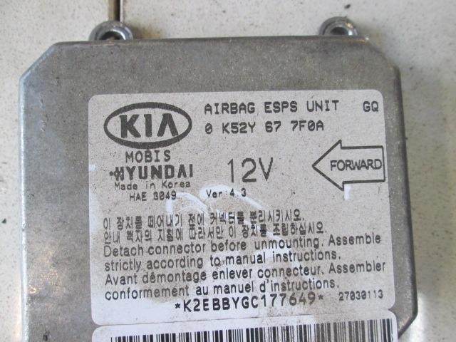 KIT AIRBAG COMPLET OEM N.  PI?CES DE VOITURE D'OCCASION KIA CARNIVAL MK1 (1998 - 2006)DIESEL D?PLACEMENT. 29 ANN?E 2003