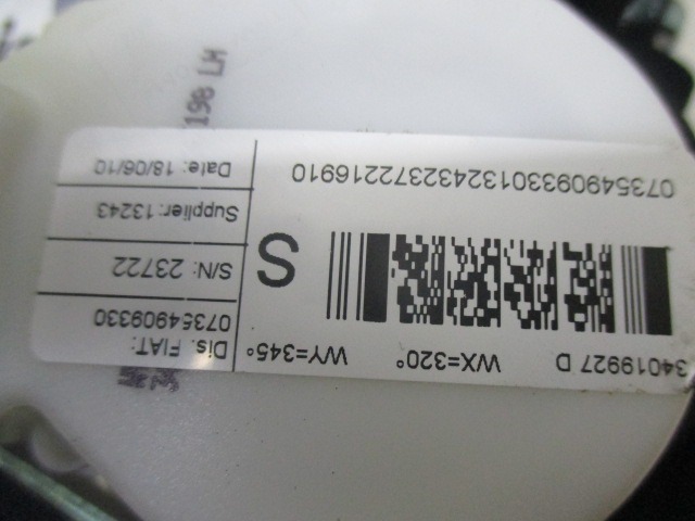 CEINTURE DE S?CURIT? OEM N. 34019927D PI?CES DE VOITURE D'OCCASION FIAT BRAVO (01/2011 - 2014) DIESEL D?PLACEMENT. 16 ANN?E 2011